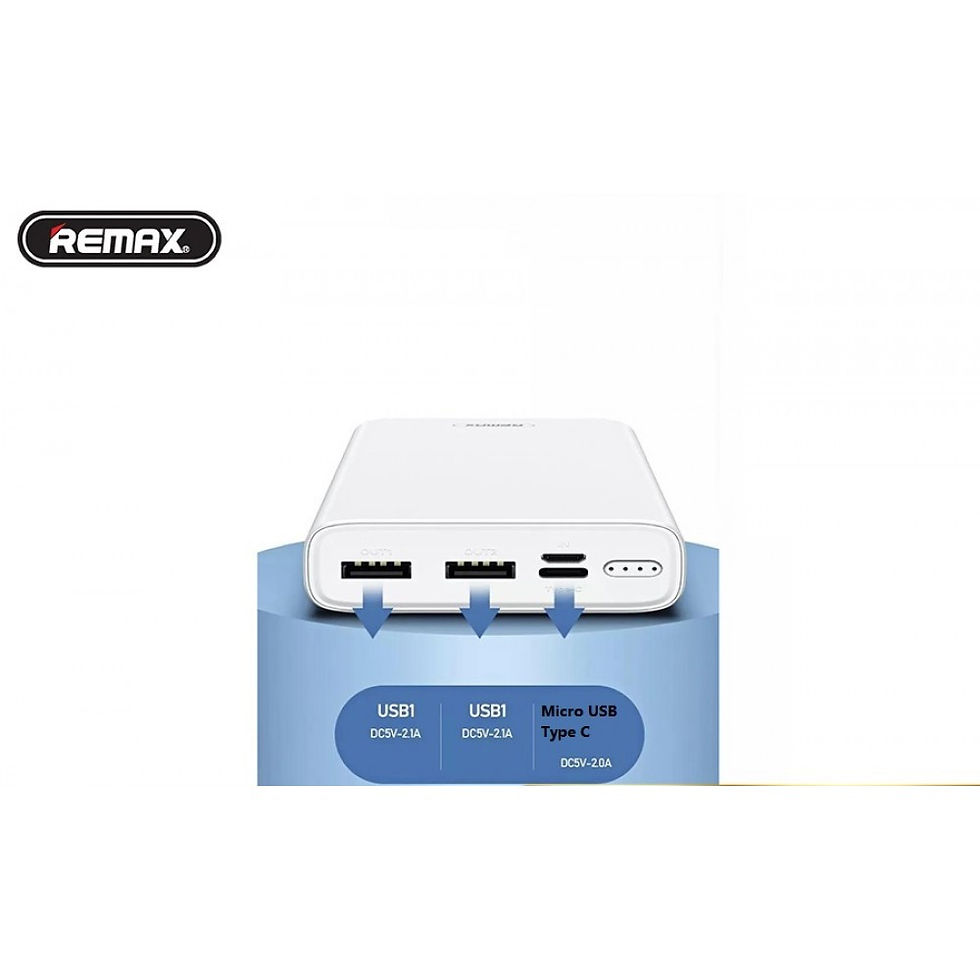 Thumbnail: Remax High Capacity Power Bank Fast Charger 20000mAh Portable 2 USB Port White