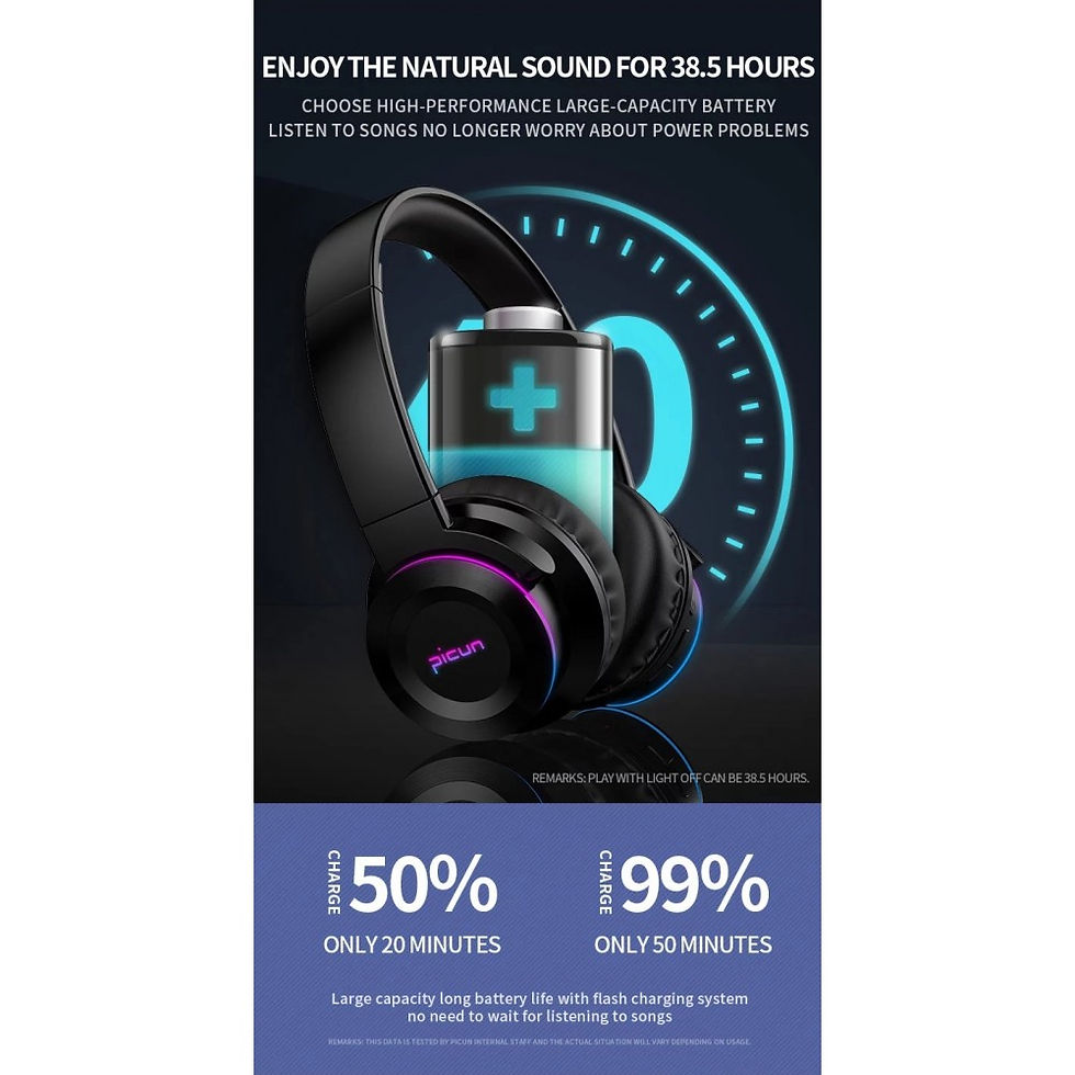 Thumbnail: Wireless bluetooth 5.0 Bass Headphones Headset LED Stereo Bass Touch Control
