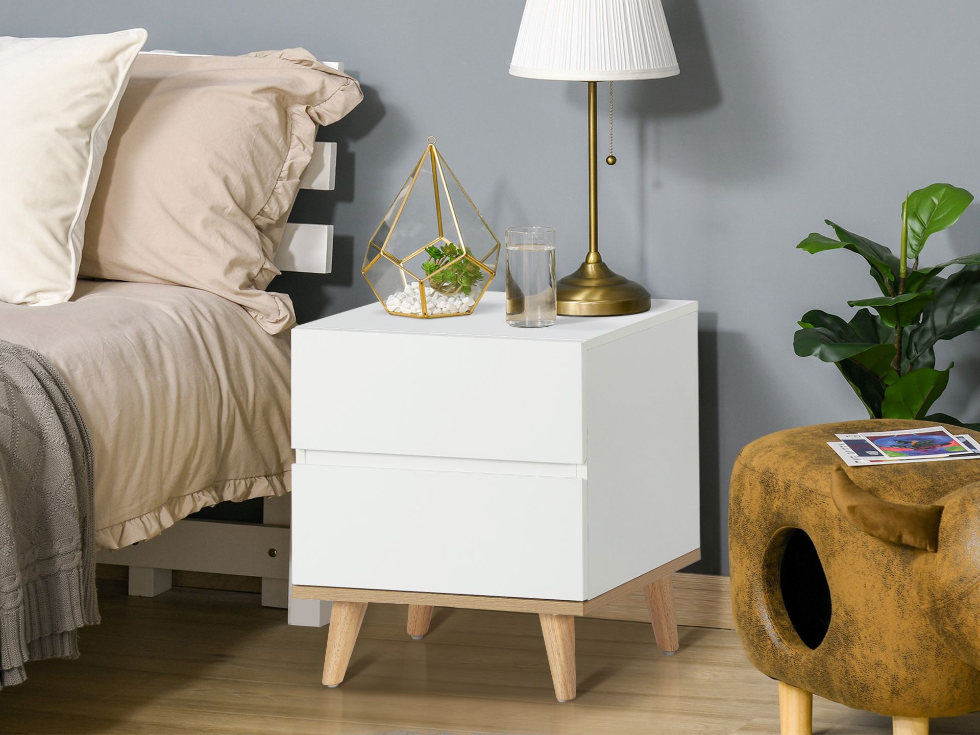 Wooden Bedside Table - White