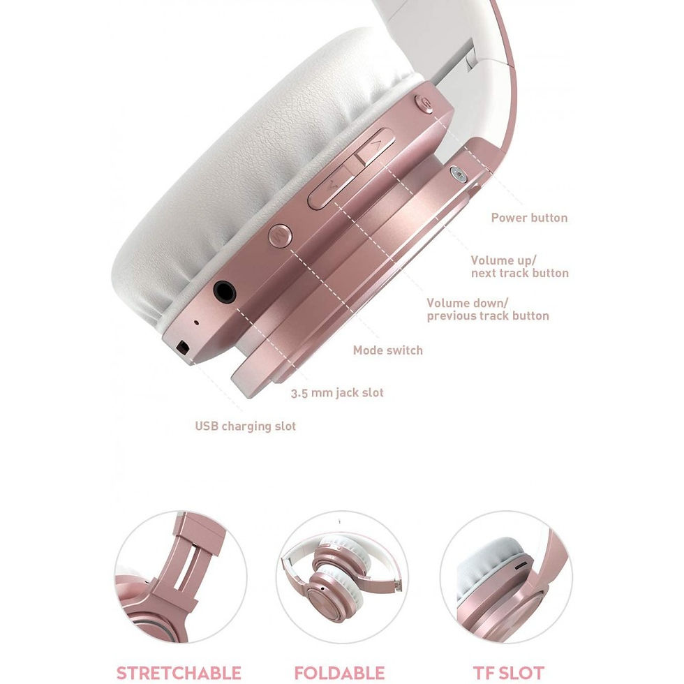 Thumbnail: Wireless Bluetooth Headphones LED light With Mic Foldable Headset Rose Gold