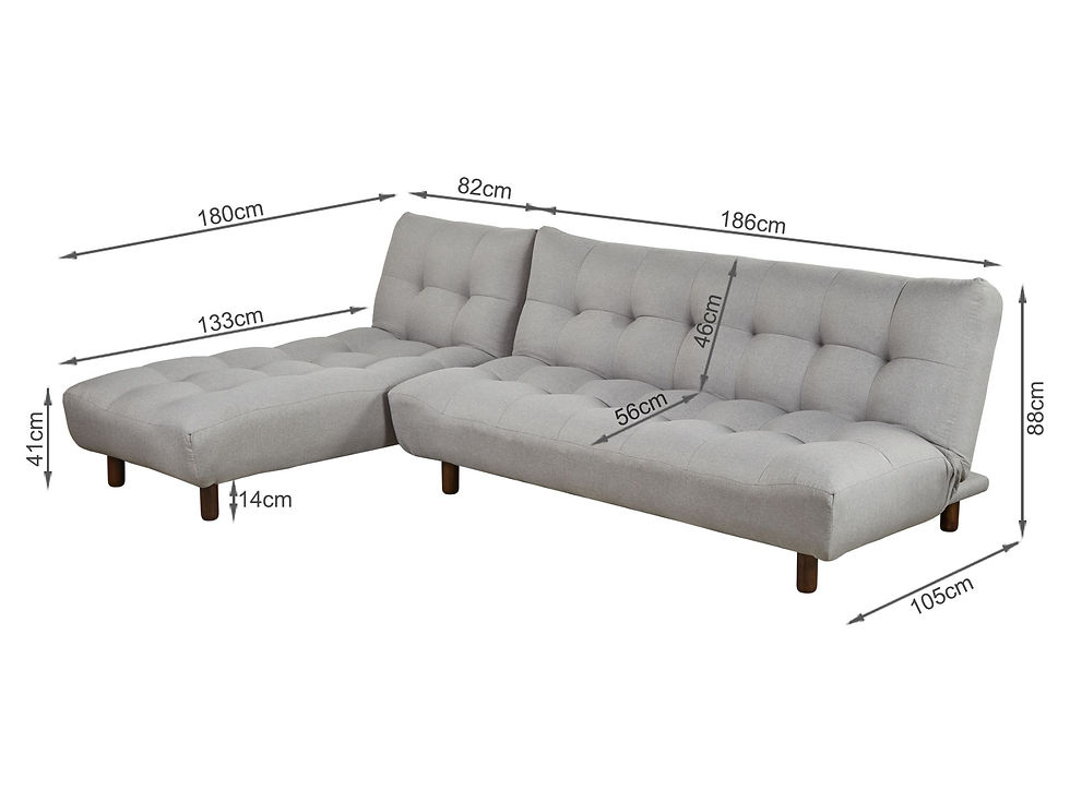 Thumbnail: 3 Seater Fabric Sofa Bed Futon with Chaise - Light Grey