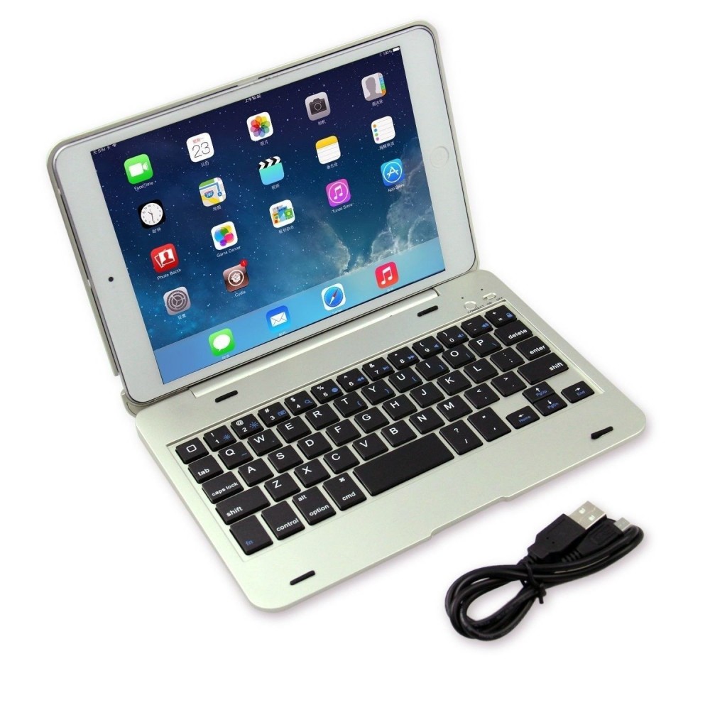 iPad Mini1/2/3 Bluetooth wireless Keyboard Ultra Slim with back cover case silve