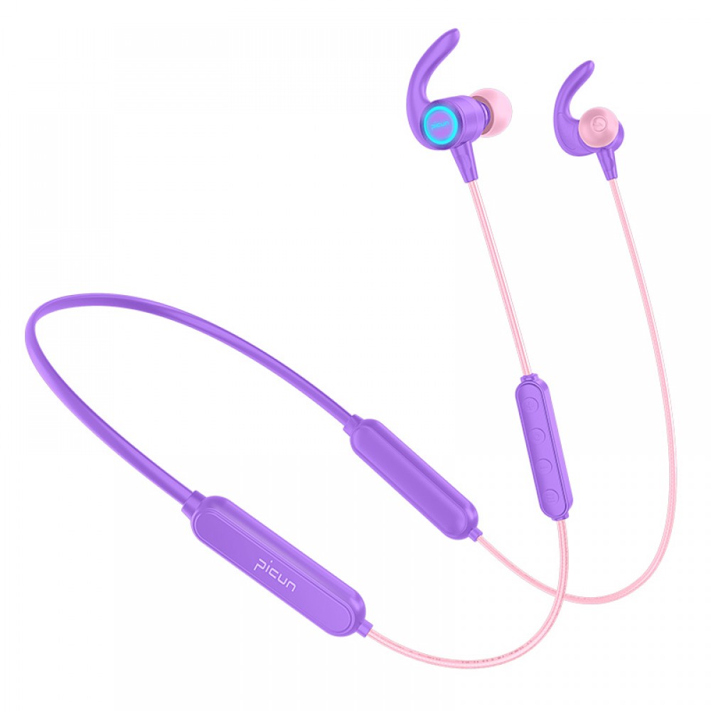 Fitness Wireless Bluetooth Headphones Neckband LED Light With Mic Purple