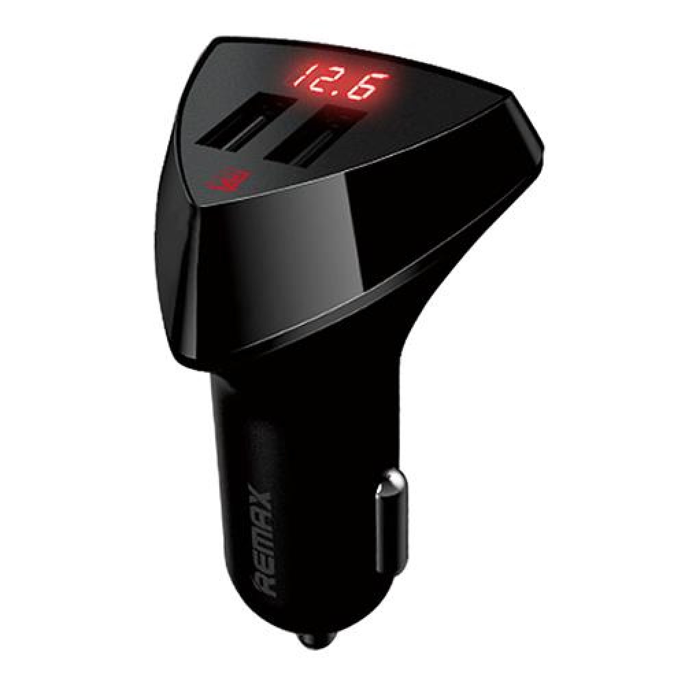 Fast Charging Universal Dual USB Smart Car Charger with Digital LED Display - Bl