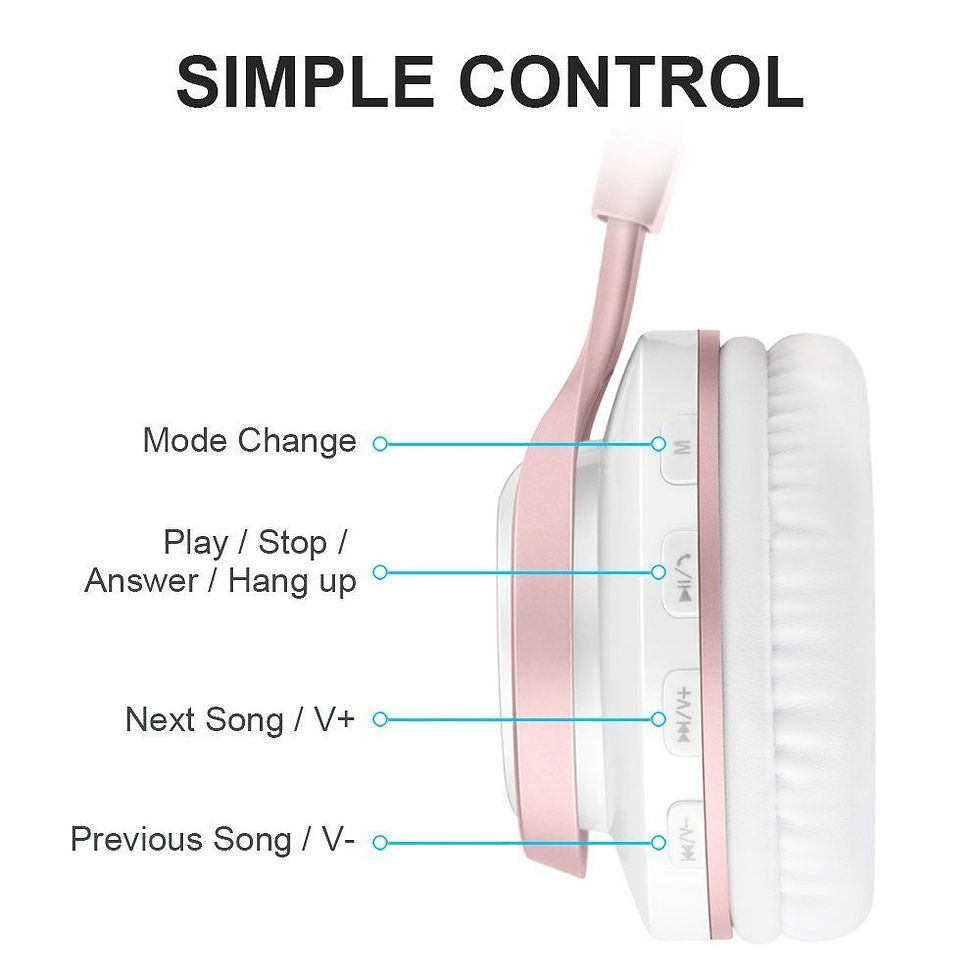 Thumbnail: Wireless Bluetooth Headphones HiFi Stereo Headset with Mic Light weight Foldable