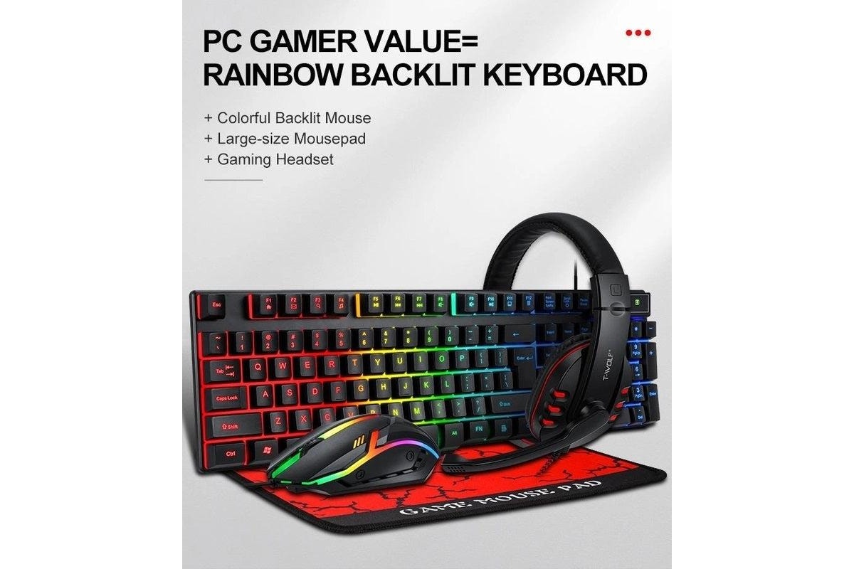 Rgb 4-Pcs Gaming Keyboard Mouse Headphone Mouse Pad Kit Set