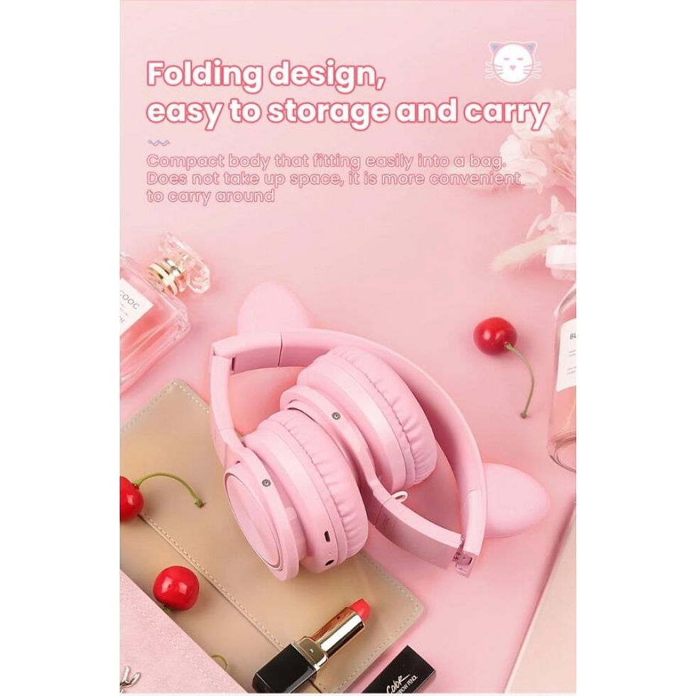 Thumbnail: LUCKY CAT Style LED Color Changing Wireless Bluetooth Headsets with Mic-Pink