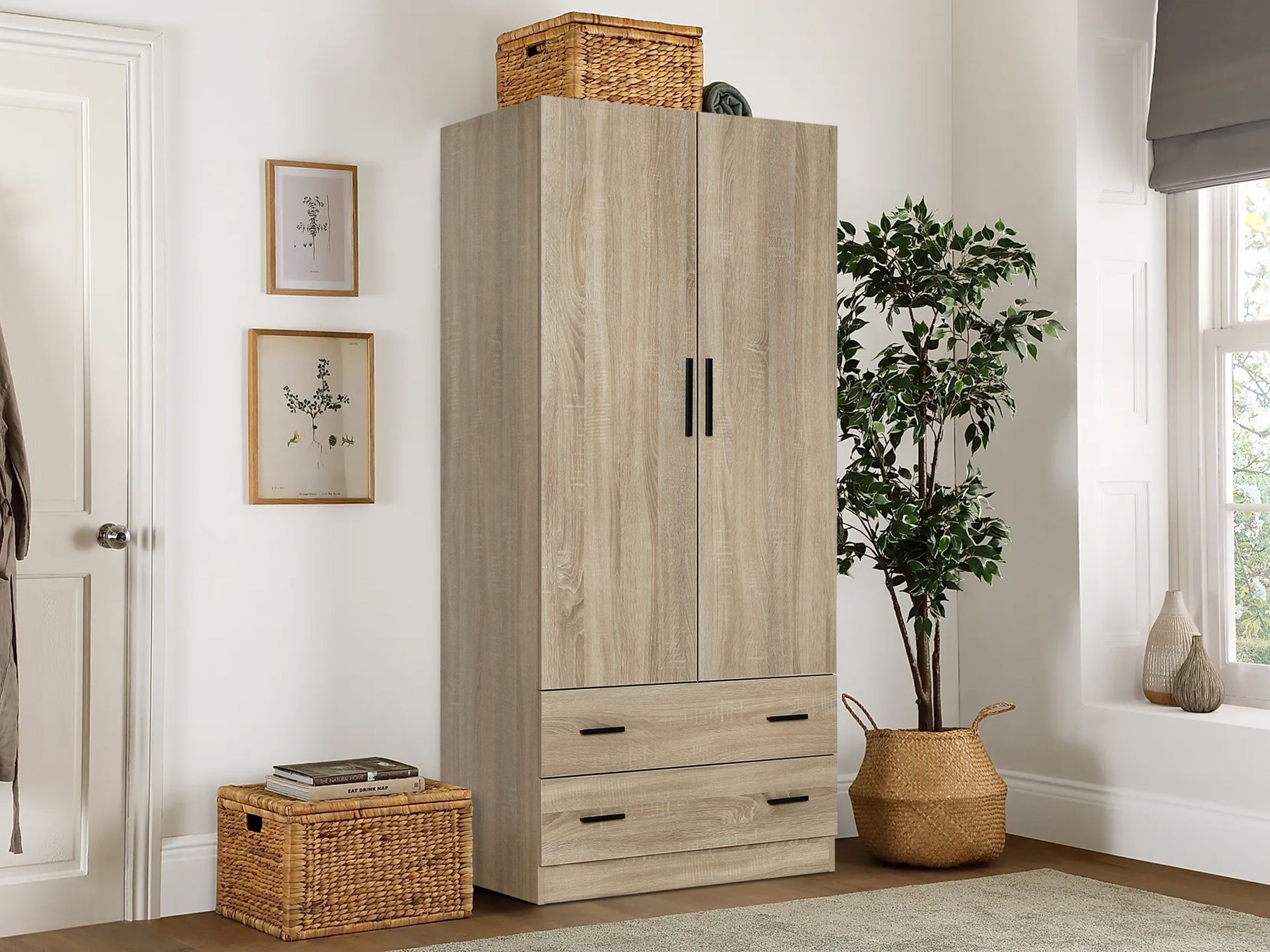 2 Door Wardrobe with 2 Drawers - Oak
