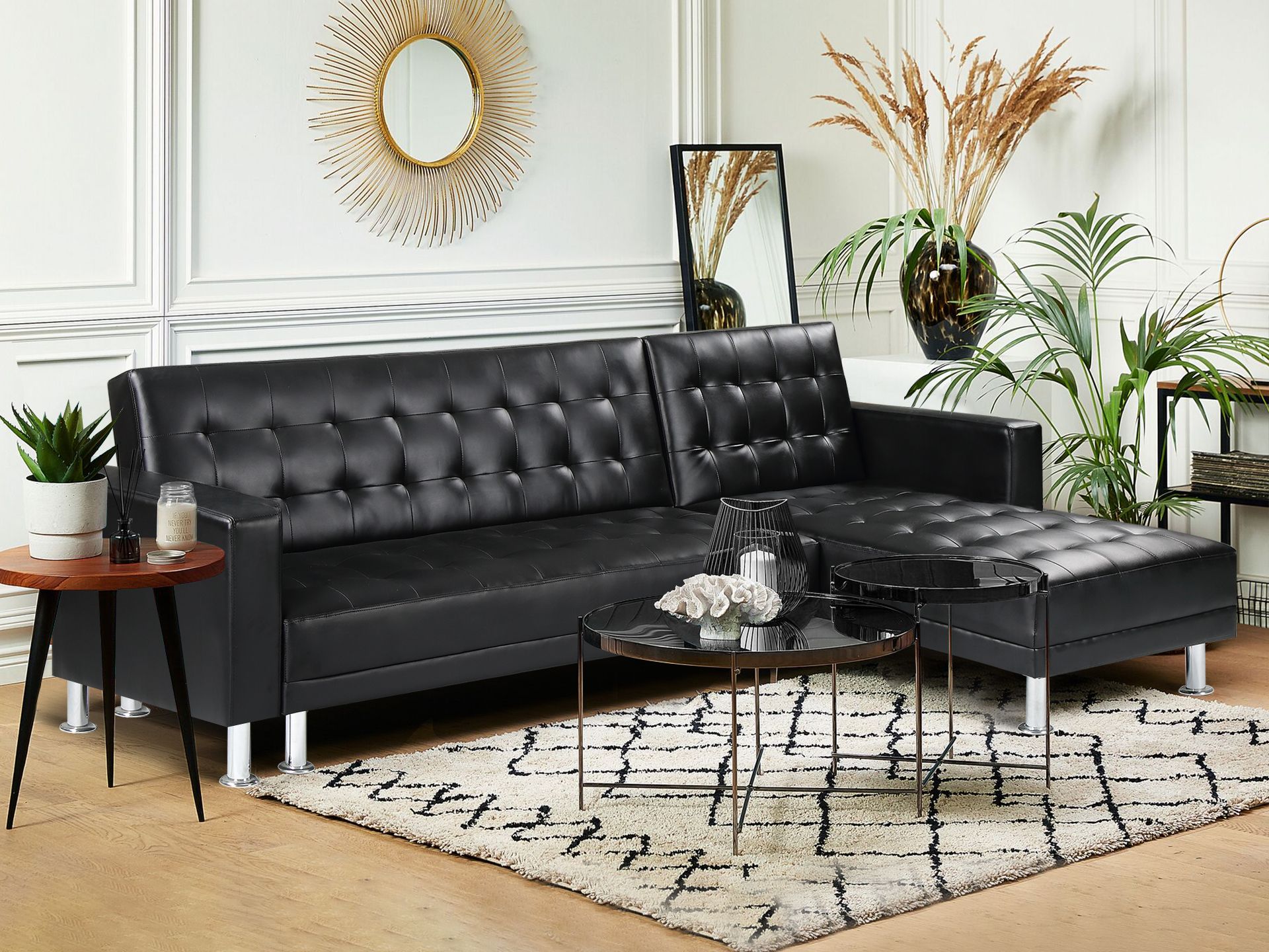 3 Seater Sofa Bed Futon with Chaise - Black