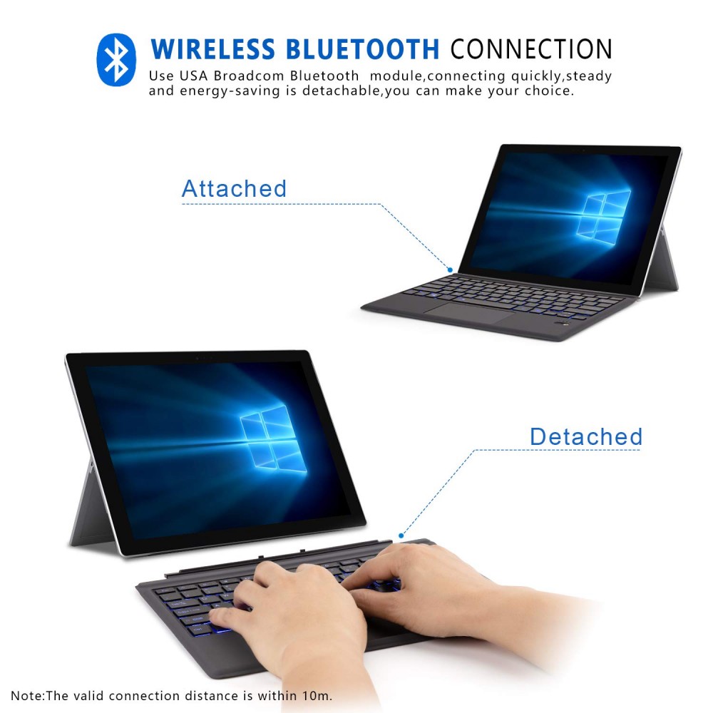 Surface pro 3/4/5/6/7 Slim Bluetooth Wireless Backlit Keyboard with Touch pad