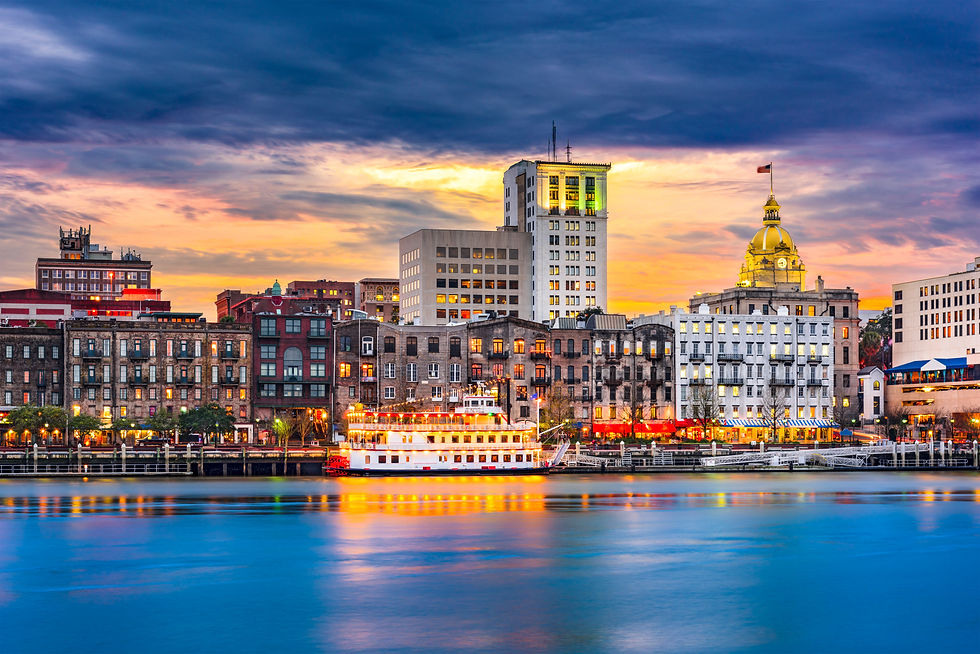 Savannah, GA at Dusk Downtown