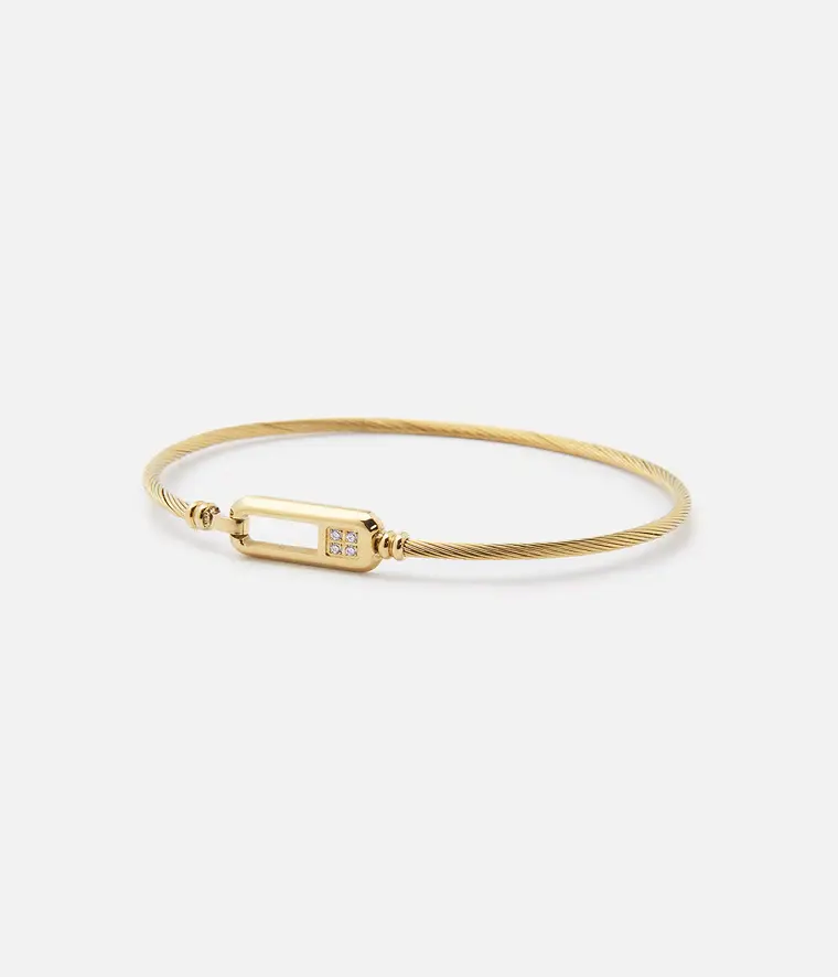 Jonc fin doré en acier inoxydable avec détail serti de cristaux, bracelet élégant et intemporel pour femme