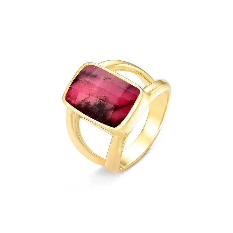 bague dorée rhodocrosite