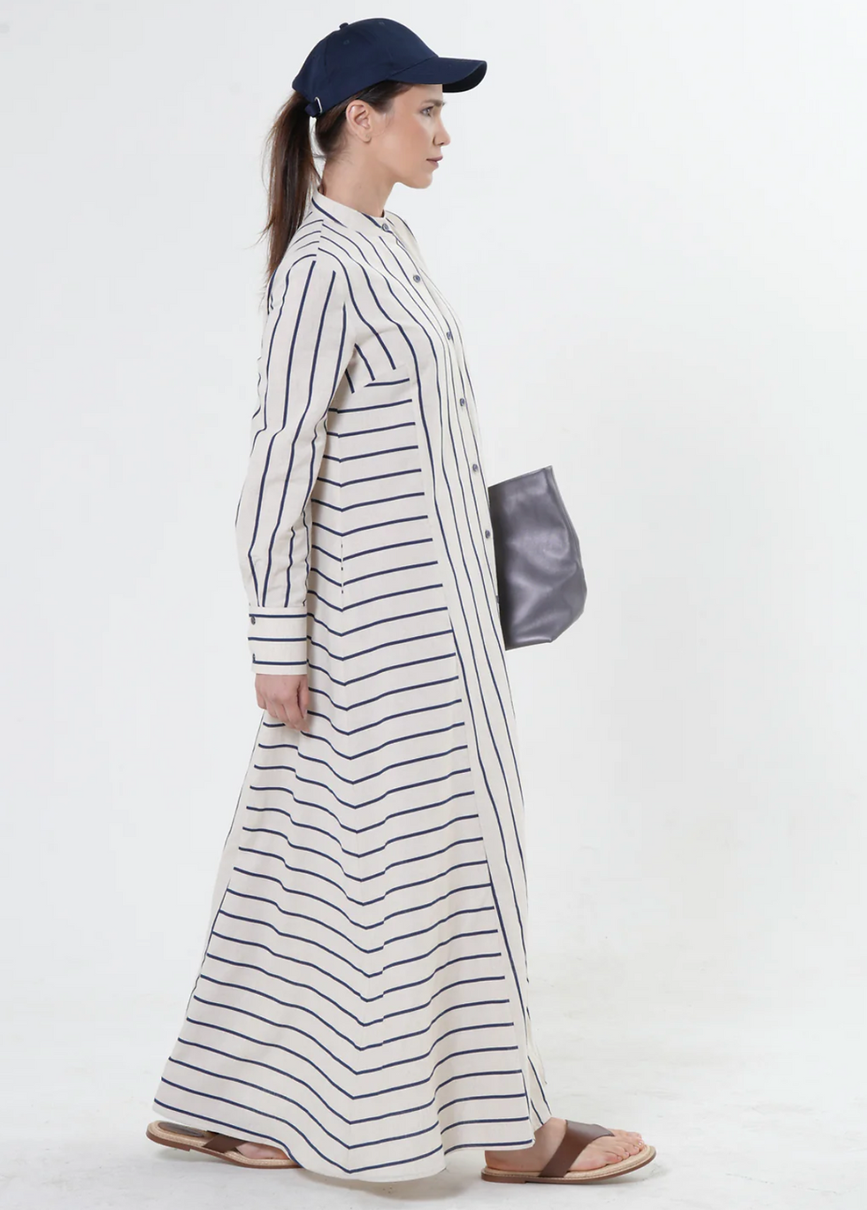 Thumbnail: Kopie von Maxi-Leinenkleid mit blauen Streifen