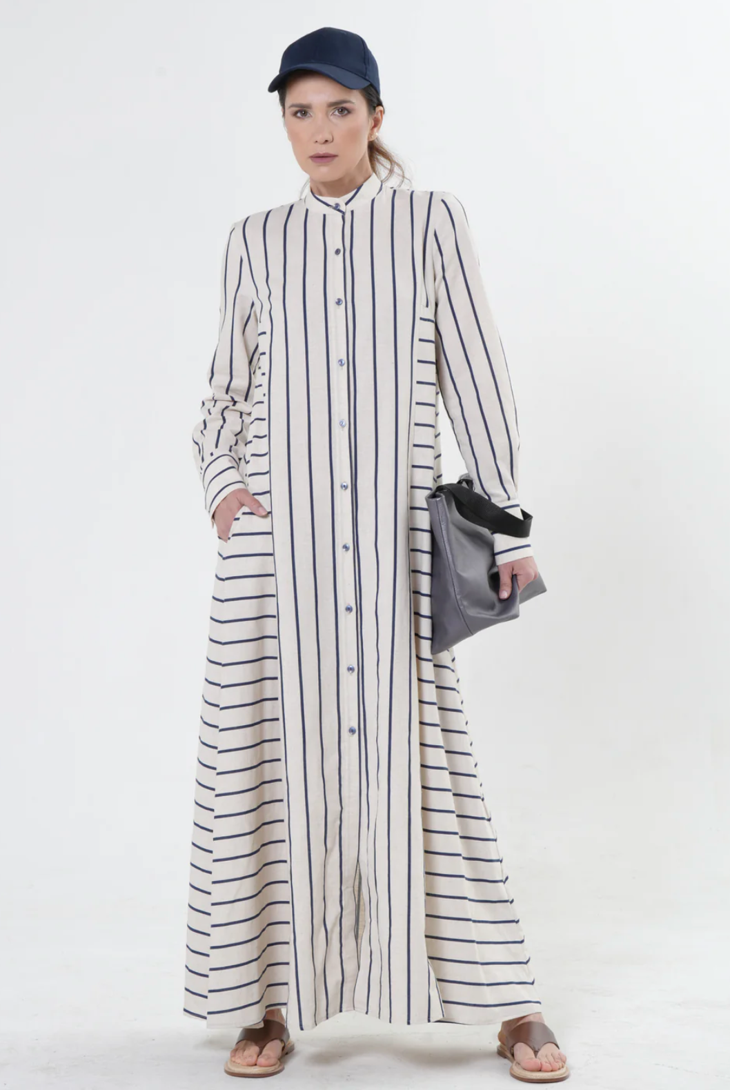 Kopie von Maxi-Leinenkleid mit blauen Streifen
