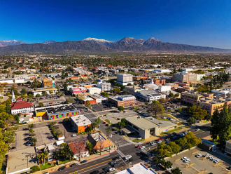 Image of Downtown Pomona and San Gabirel Moutains in the background