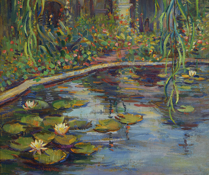 Donna Schuster, “Lily Pond, Capistrano Mission,” ca. 1928.