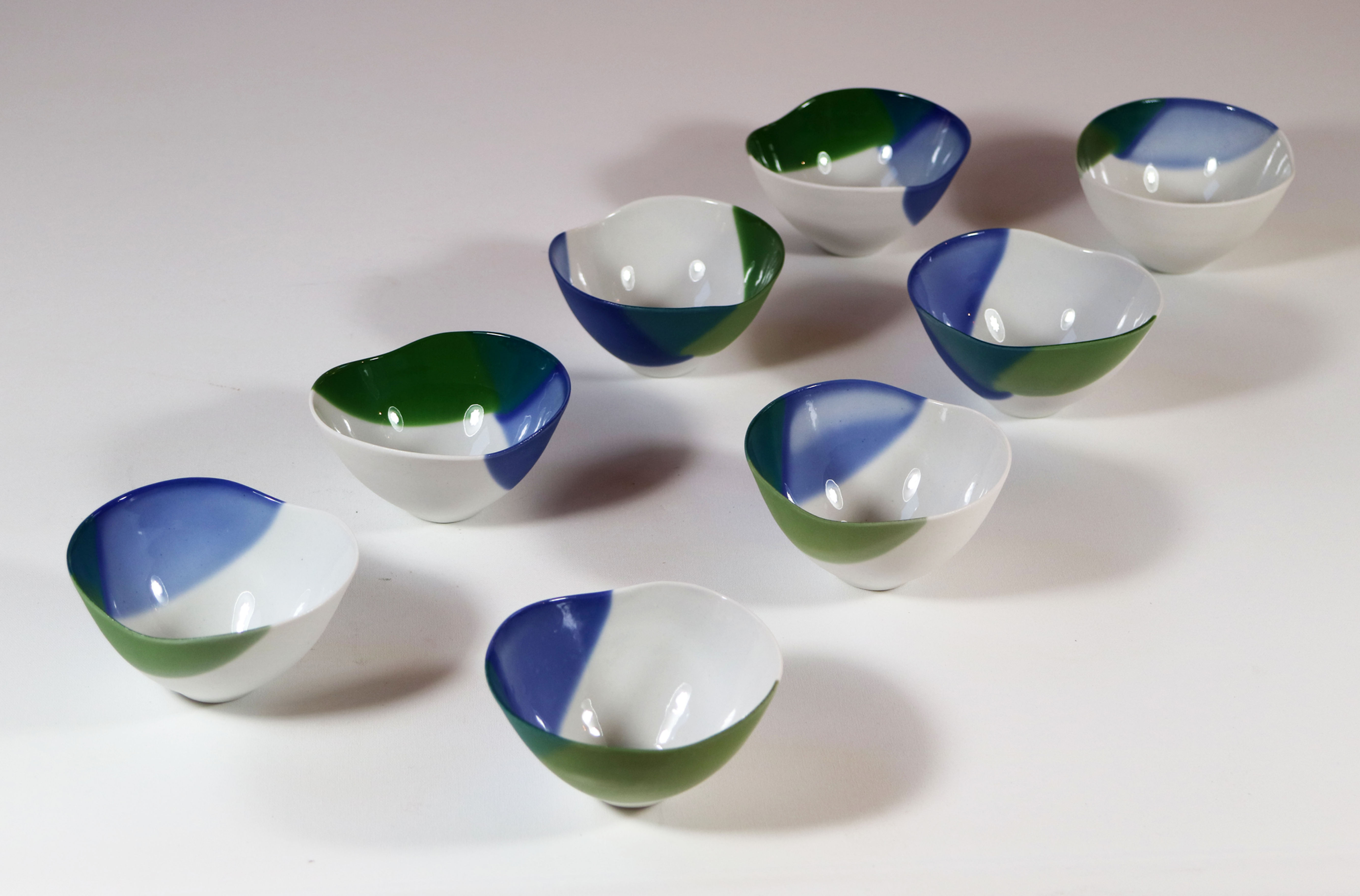 Heartshape cups Blue and Green € 35 per pair
