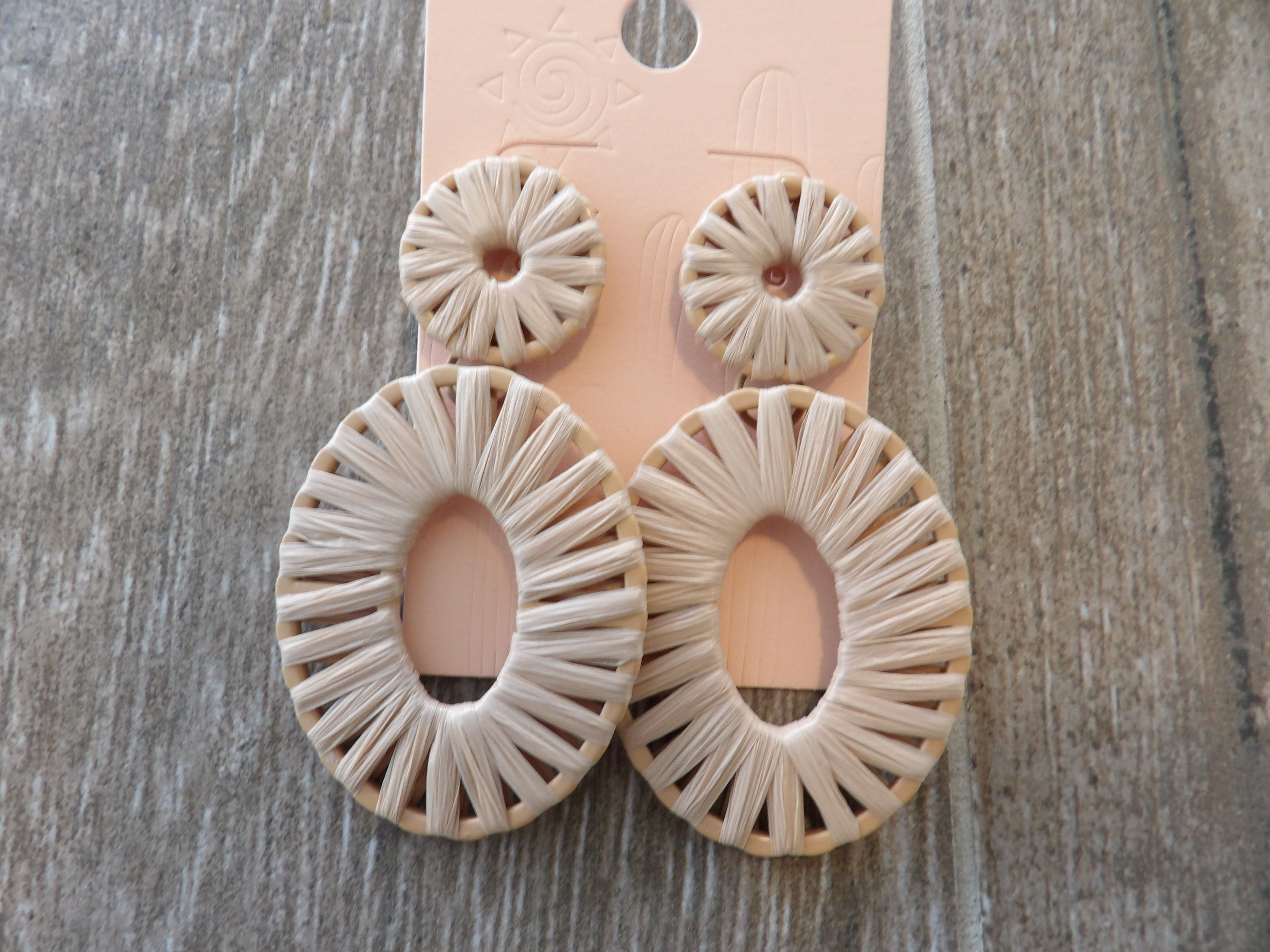 Straw Oval Drop Earrings