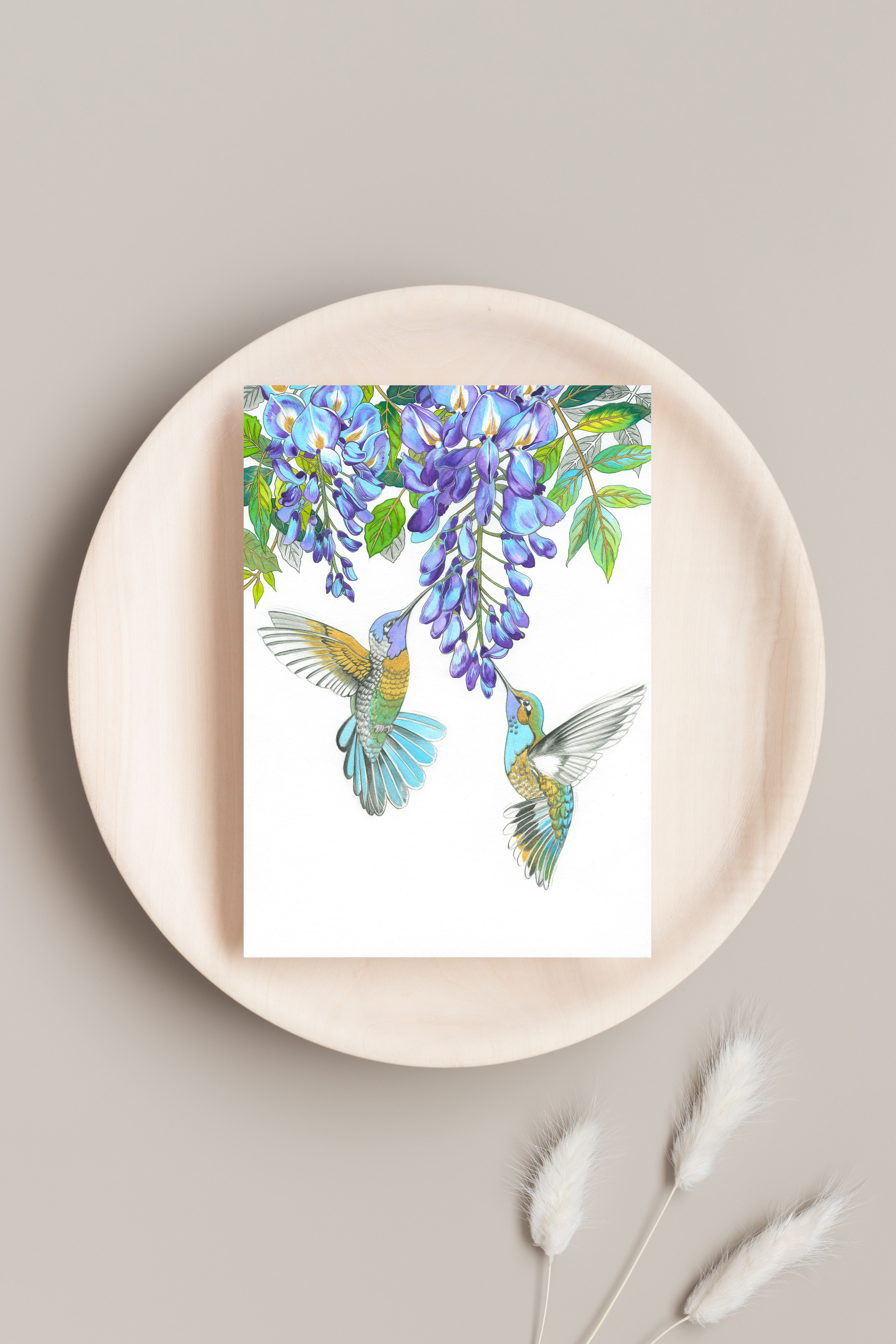Hummingbirds and Wisteria Greeting Card