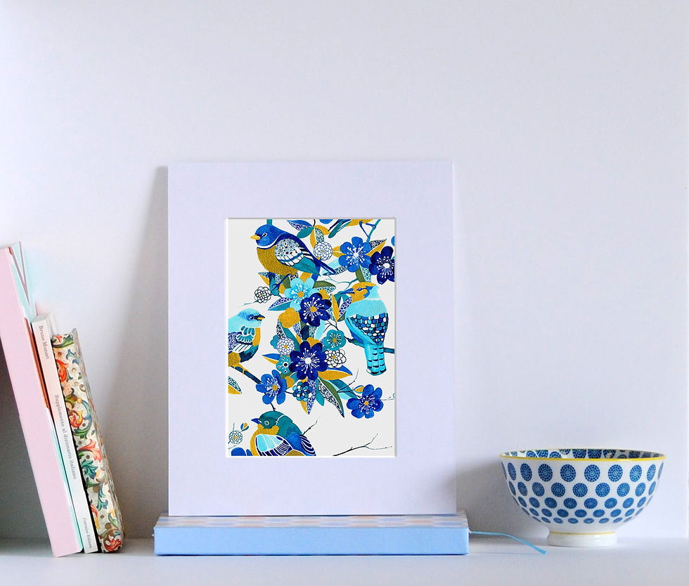 Thumbnail: Blue Birds and Blue Flowers A5