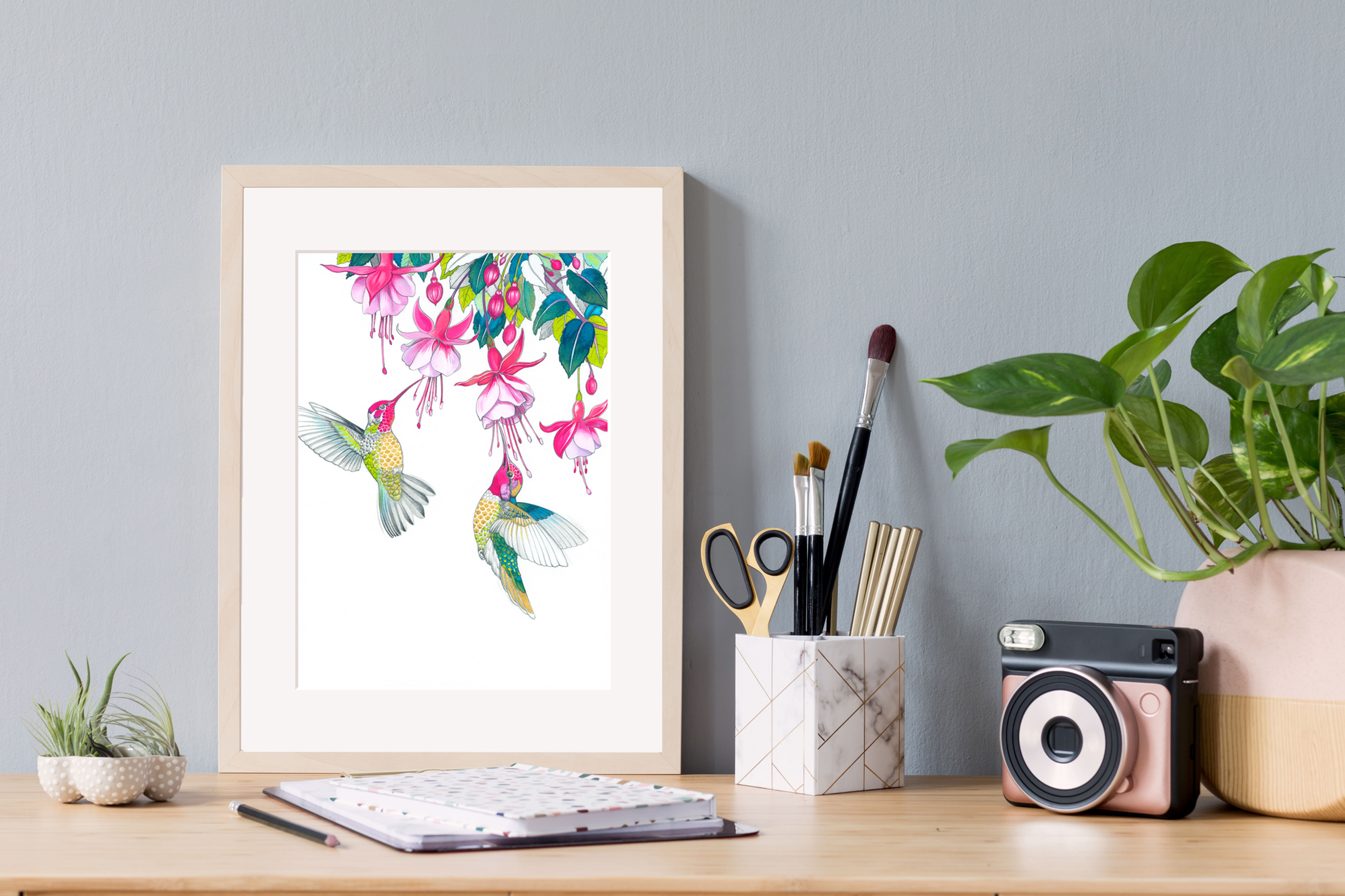 Hummingbirds and Fuchsias A4