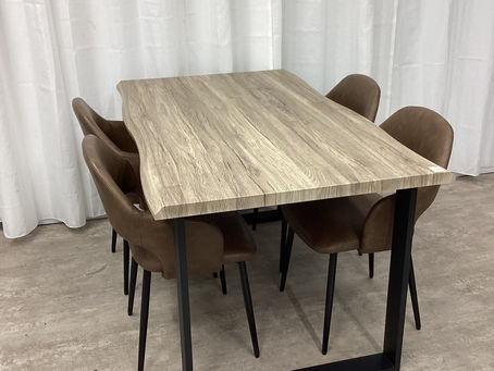 PVCレザーチェア/アイアンレッグダイニング5点セット グレー×ブラウン