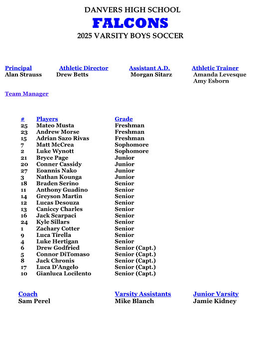 2025 Boys Varsity Roster