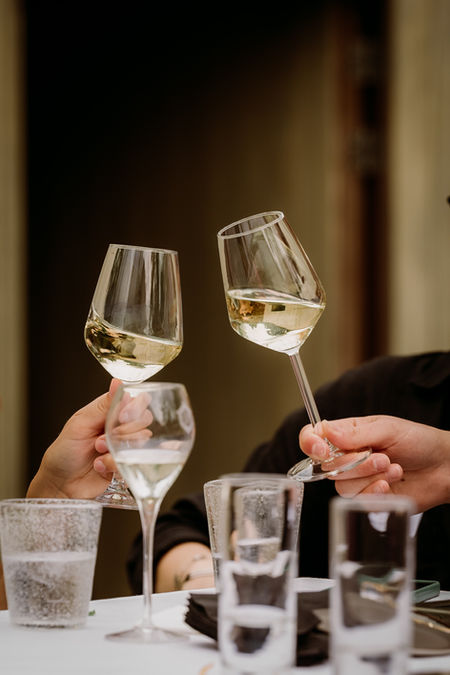 Cheering wine glasses at a diner event in Belgium