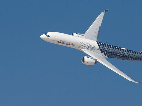 A350 flying through the air.