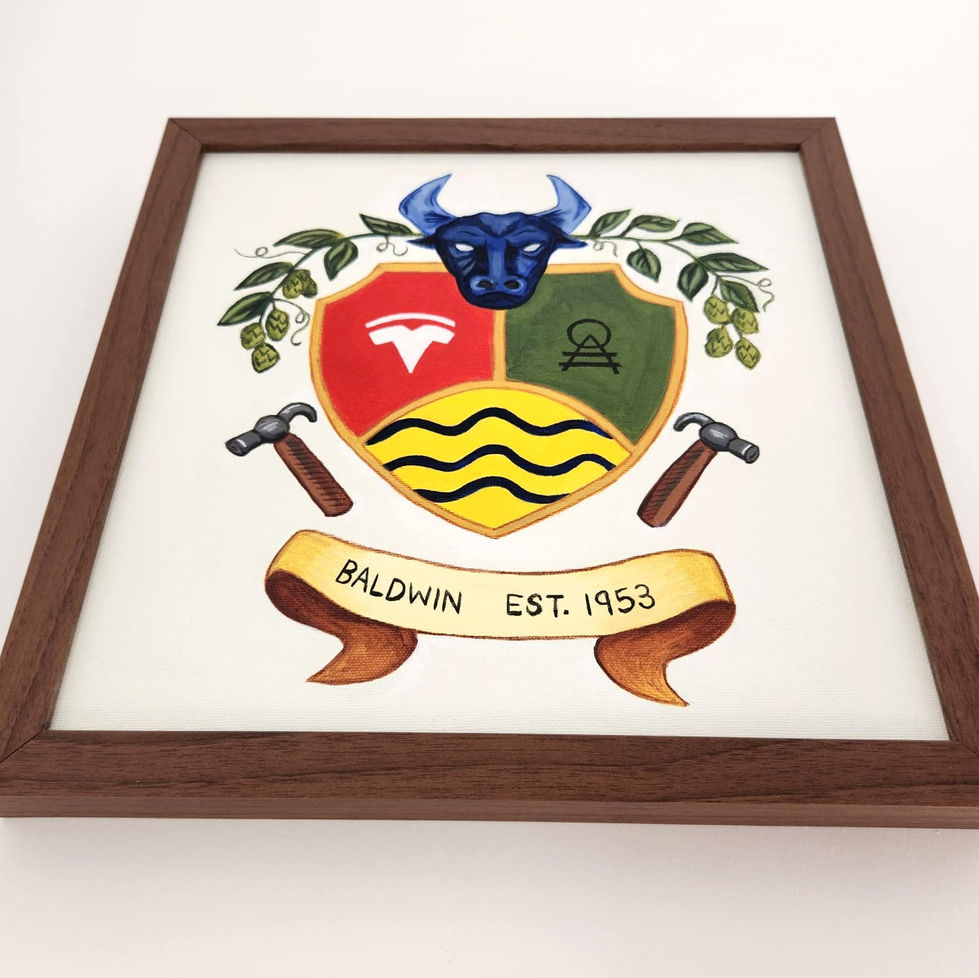 coat of arms commission, acrylic painting bottom view