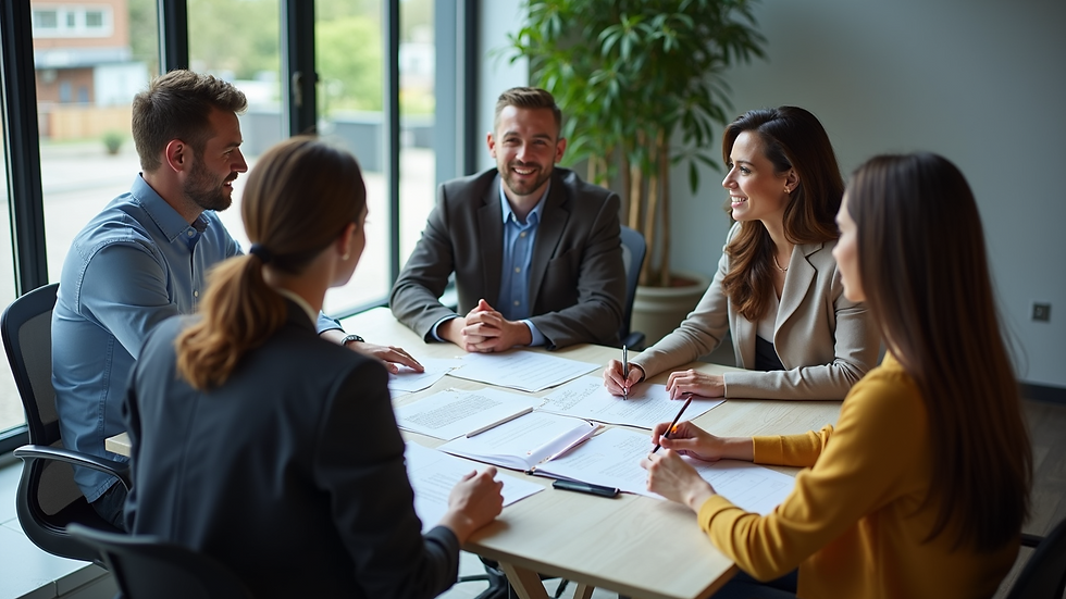 High angle view of a startup team brainstorming ideas in a modern office