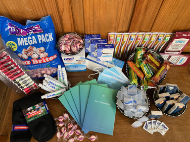 Contents of Dayenu Ministries' Survival Kits for the homeless.