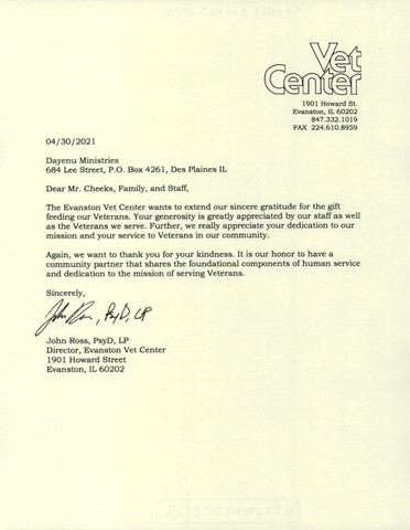 Thank you letter from the VA to Dayenu Ministries (click to enlarge)