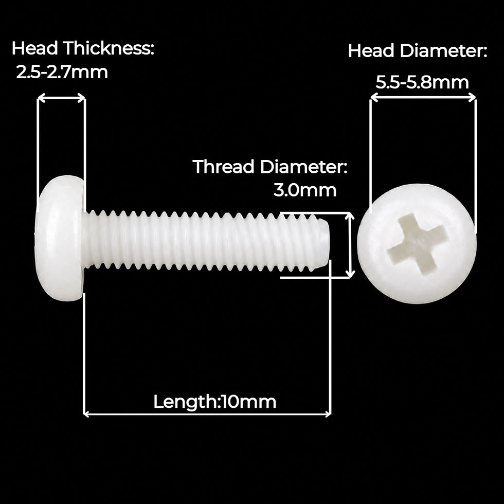 Thumbnail: M3x10mm White Nylon Pan Head Machine Screw Dimension Diagram | enginear.in