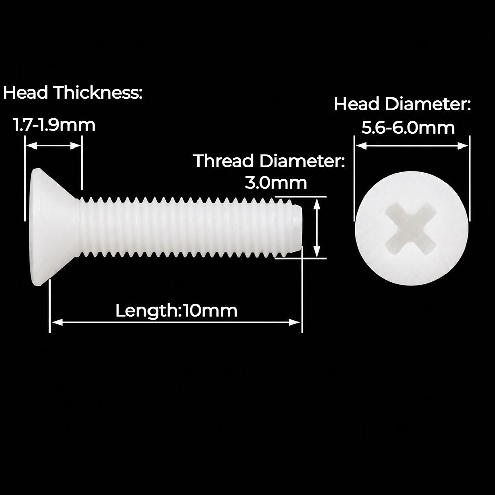 M3x10 mm White Nylon Countersunk Machine Screw Dimension Diagram | enginear.in