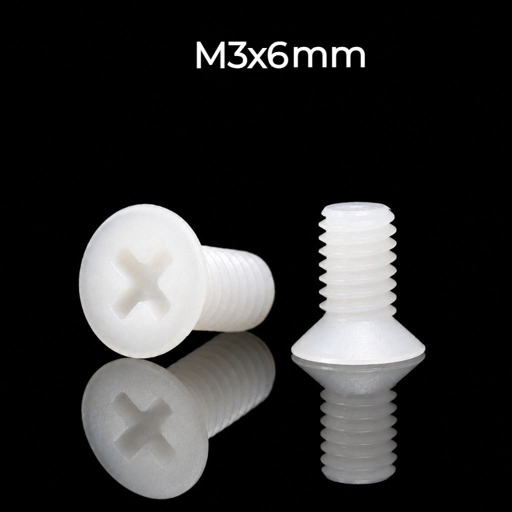 M3 x 6 mm White Nylon Countersunk Machine Screw Pack of 25 | enginear.in