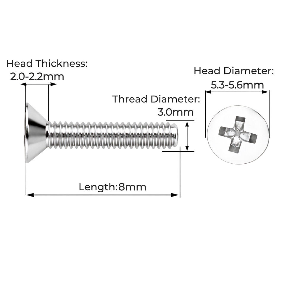 M3x8 mm SS304 Stainless Steel Phillips Countersunk Machine Screw Dimension Diagram | enginear.in