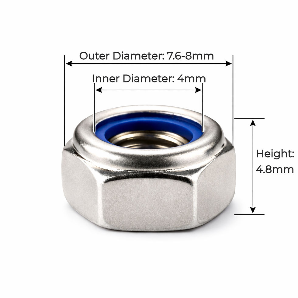 M4 SS304 Stainless Steel Lock Hex Nut with Nylon Insert Dimension Diagram | enginear.in