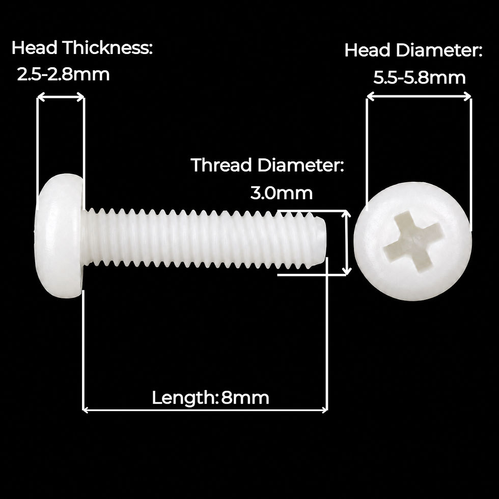 M3x8mm White Nylon Pan Head Machine Screw Dimension Diagram | enginear.in