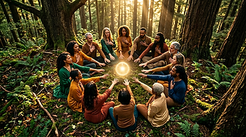 Firefly_Gemini Flash_A cinematic overhead shot of diverse women and men sitting in a perfe