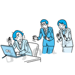 疲れていても大丈夫という女性上司と心配する部下たちのイラスト