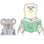 白熊とコアラの医者が本を読んでいるイラスト