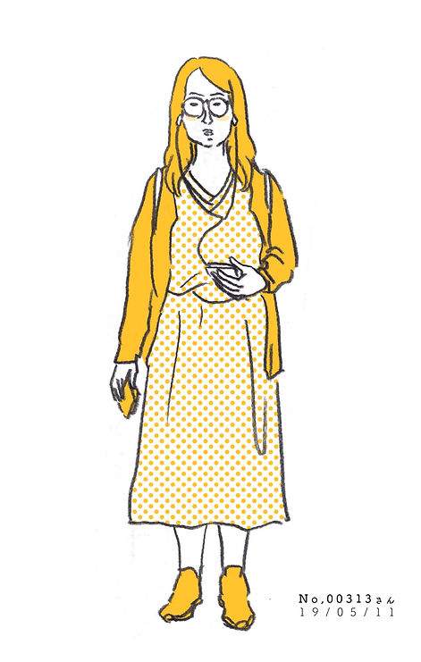 街で見かけた人物の全身イラスト。年代のの、性別。