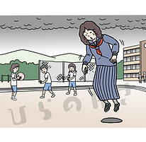 学校の校庭で微妙に浮く女学生の夢のイラスト