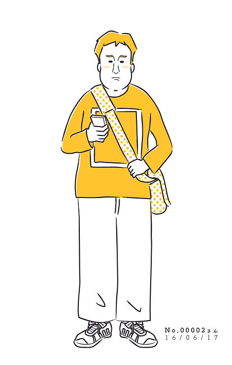 街で見かけた人物の全身イラスト。年代のの、性別。