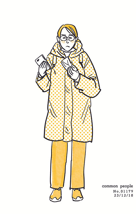 街で見かけた人物の全身イラスト。年代のの、性別。