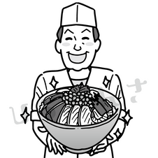 海鮮丼を提供する料理人、賄いアリというイラストのイラスト