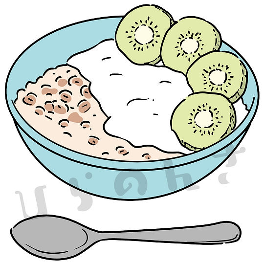 オートミールとヨーグルトとキウイのイラスト