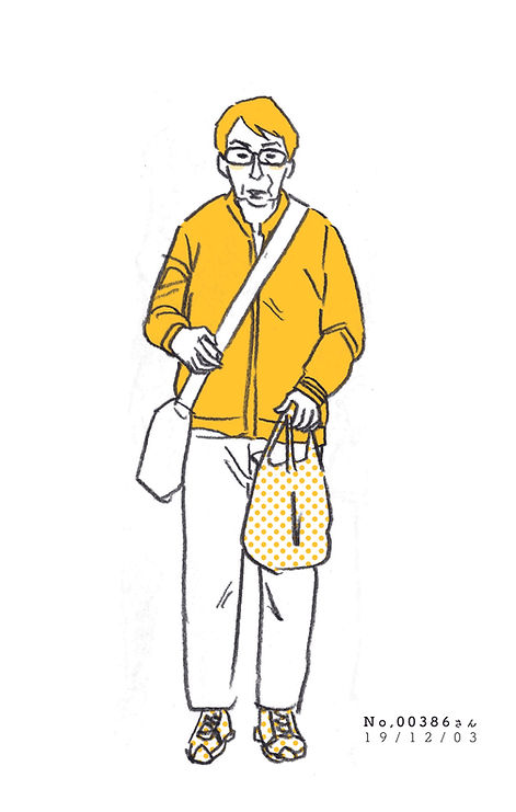 街で見かけた人物の全身イラスト。年代のの、性別。